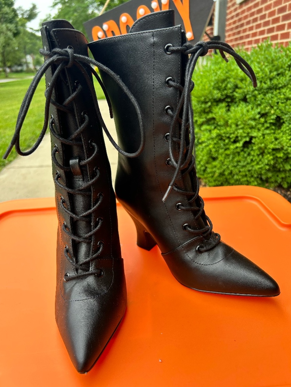 Black Leatherette Victorian Lace Up Boot 7